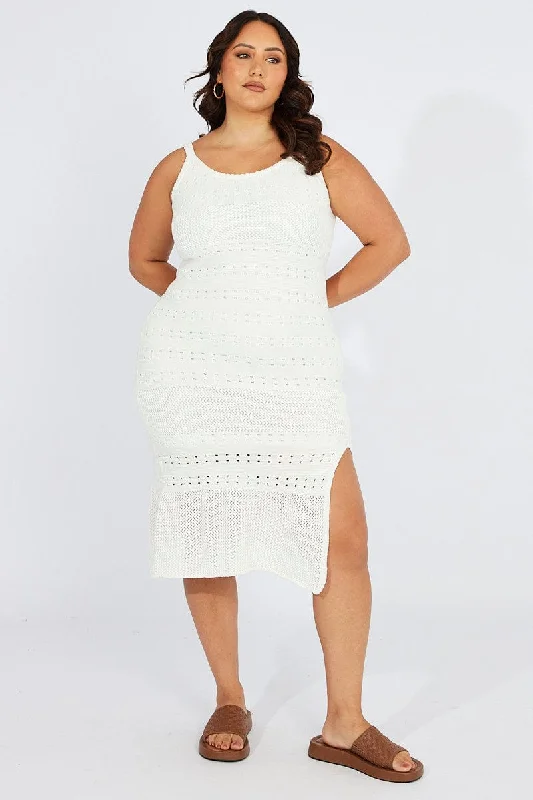 White Crochet Knit Dress Sleeveless