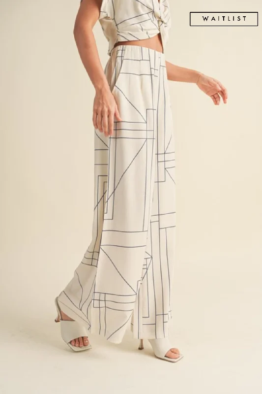 Waitlist 2/20 ♥ Justine High Waist Abstract Print Wide Leg Pants White