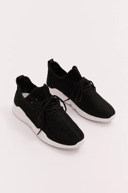 Black Knit Breathable Lace Up Trainers Sneakers