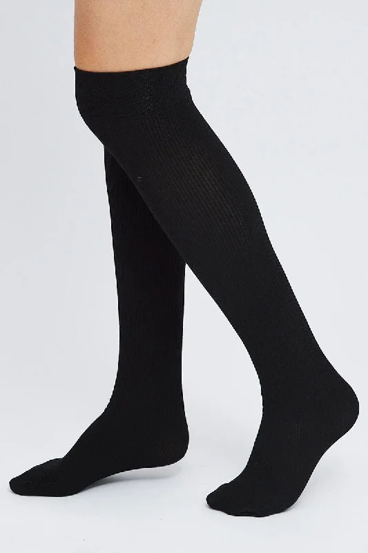 Black Knit Over Knee Socks