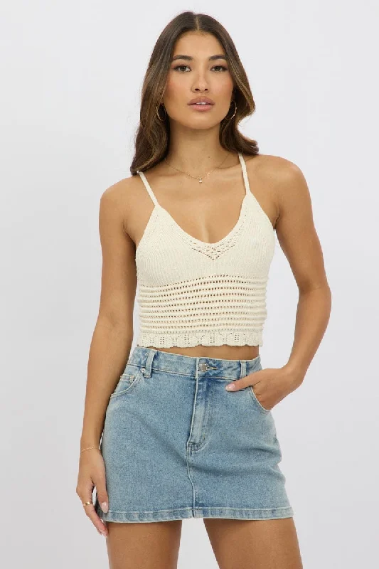 White Crochet Knit Top