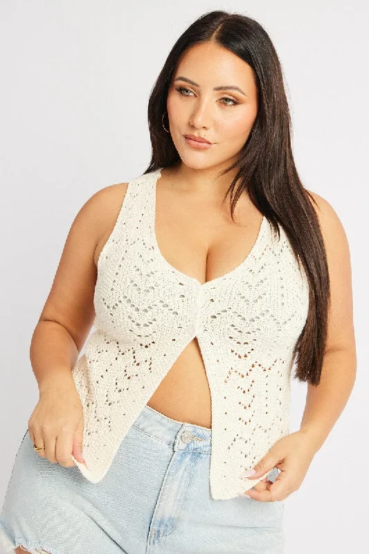 White Crochet Knit Vest