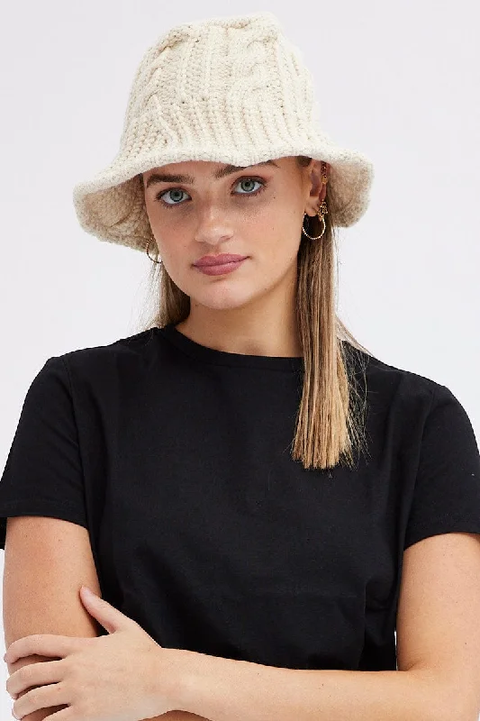 White Knitted Bucket Hat