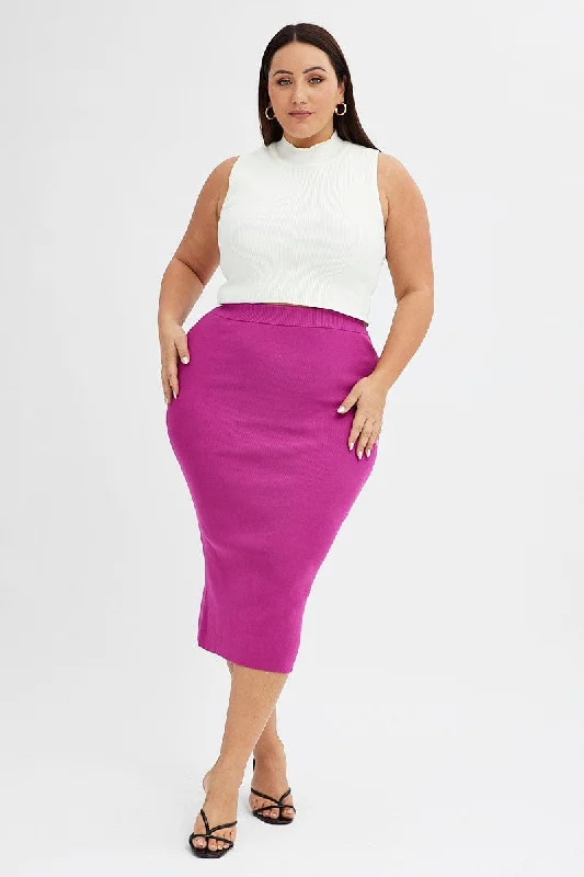 Pink Midi Skirt Rib Knit