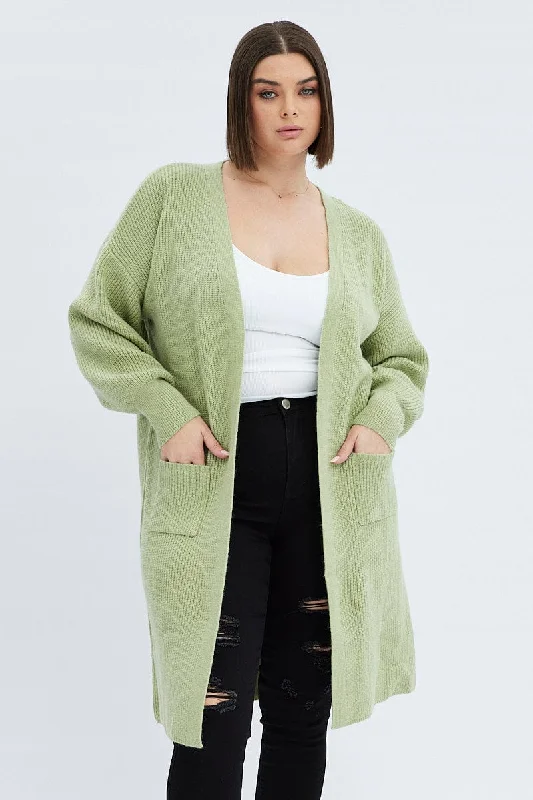 Green Longline Knit Cardigan