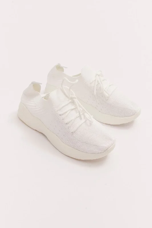 White Knit Detail Lace Up Trainers Sneakers