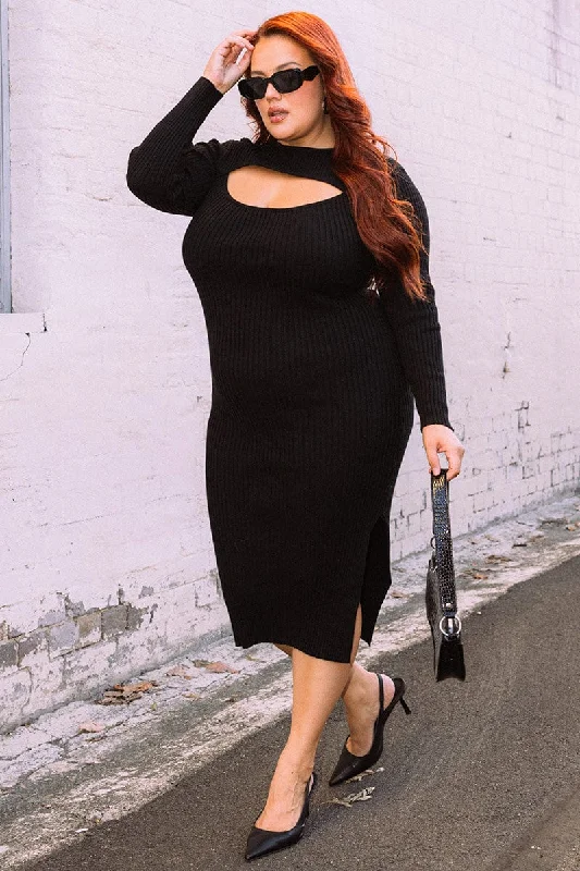 Black Peephole Knit Dress