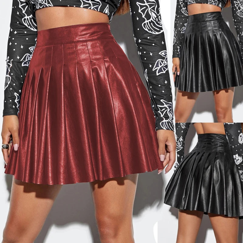 Women's PU A-Line Leather Fashion Designer Asymmetrical Mini Skirts (Short)