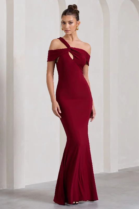 Captivating | Berry Red Strappy Asymmetric Cut-Out Maxi Dress