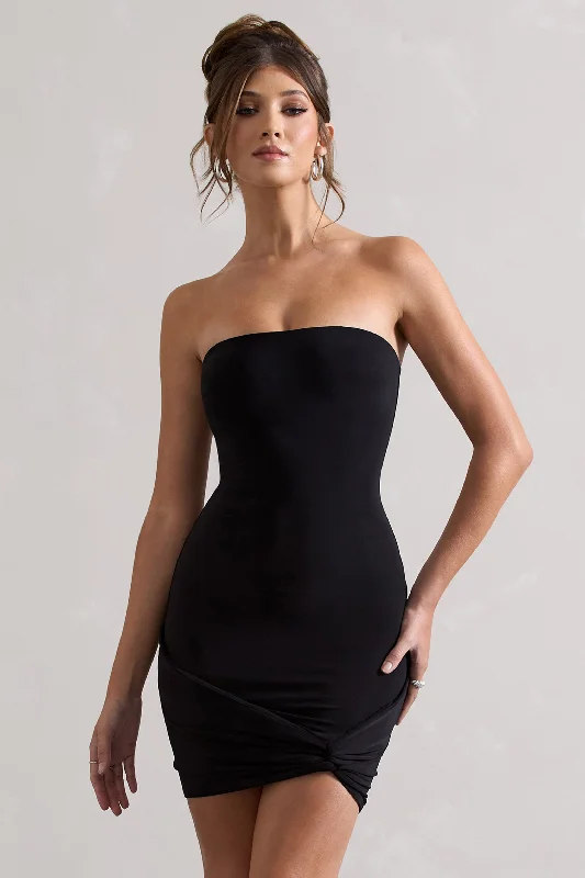 Jamie | Black Strapless Mini Dress With Knot Skirt