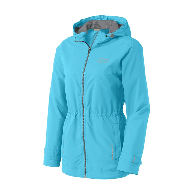 Stylish Womens Waterproof Cinched Waist Jacket - Aqua