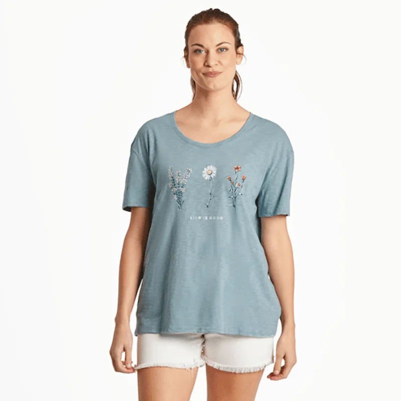 Women's Detailed Wildflowers Relaxed Fit Slub Tee