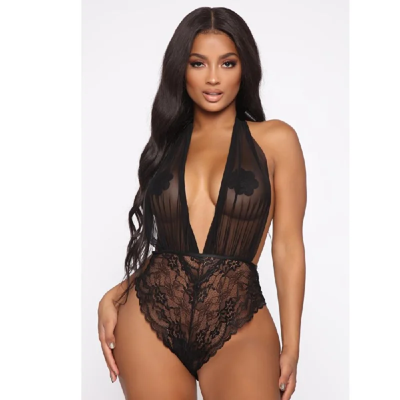 Plus Size Deep V-Neck Bandage Lingerie Bodysuit