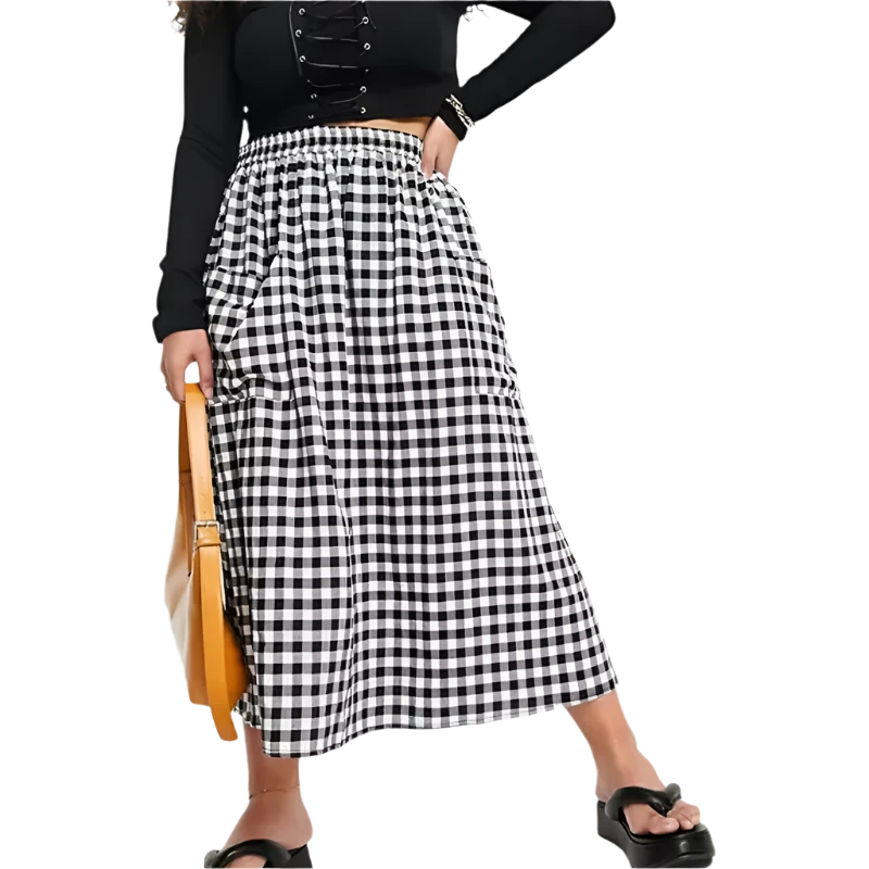 Women's A-line 8XL Checkered Fashion Designer Midi Skirts (Plus Size)