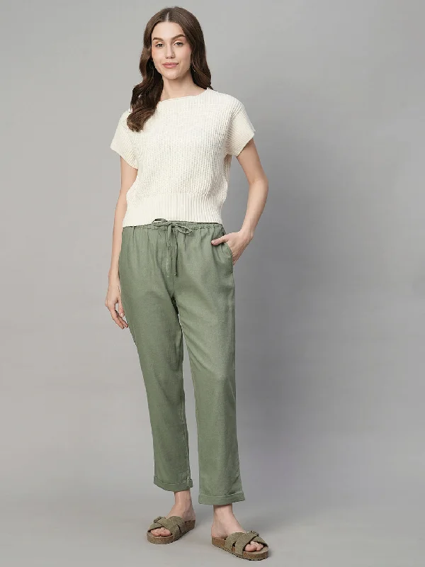 Women's Sage Linen Viscose Regular Fit Pant