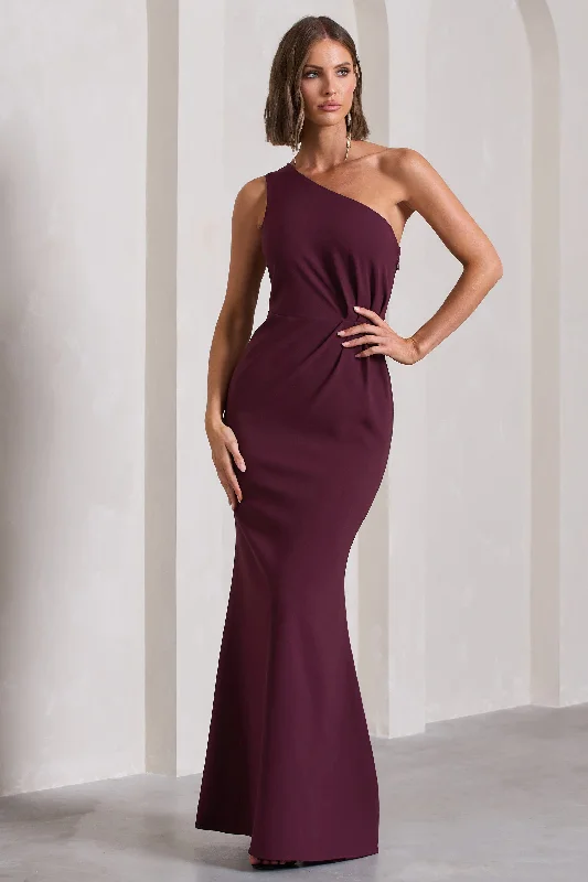 Michelle | Burgundy One-Shoulder Gathered Maxi Dress