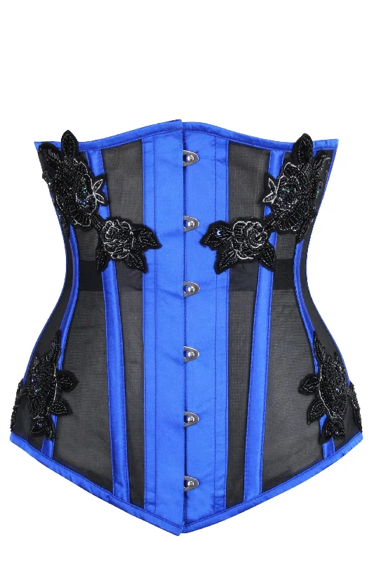 Blue Satin & Mesh Longline Underbust Corset