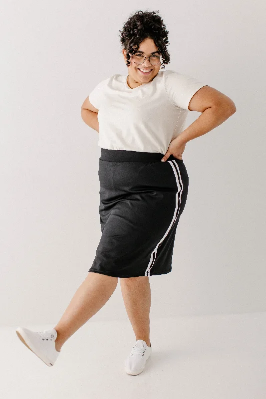 Plus Modest Athletic Knee Length Skort with Stripe FINAL SALE