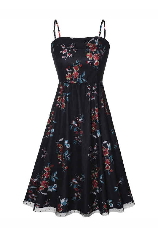 Black Printed 1950s Pin Up Dress