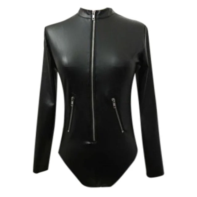 Leather  Zipper bodysuit