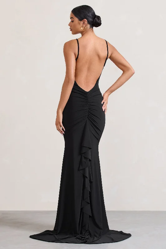 Naya | Black Strappy V-Neck Fishtail Maxi Dress