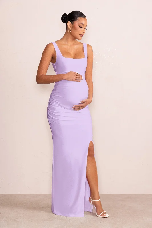 Avril | Lilac Square Neck Maternity Maxi Dress with Split