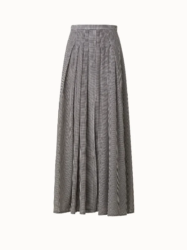 Long Vichy Pleated Silk Skirt