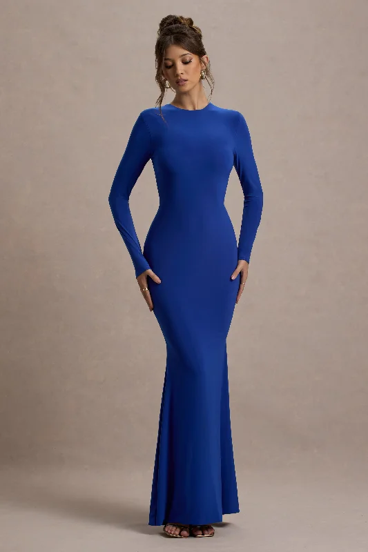 Donna | Cobalt Blue Long-Sleeved Open-Back Maxi Dress