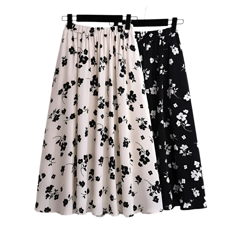 Women's Floral Chiffon Pleated 5-9XL Fashion Designer Skirts (Plus Size)