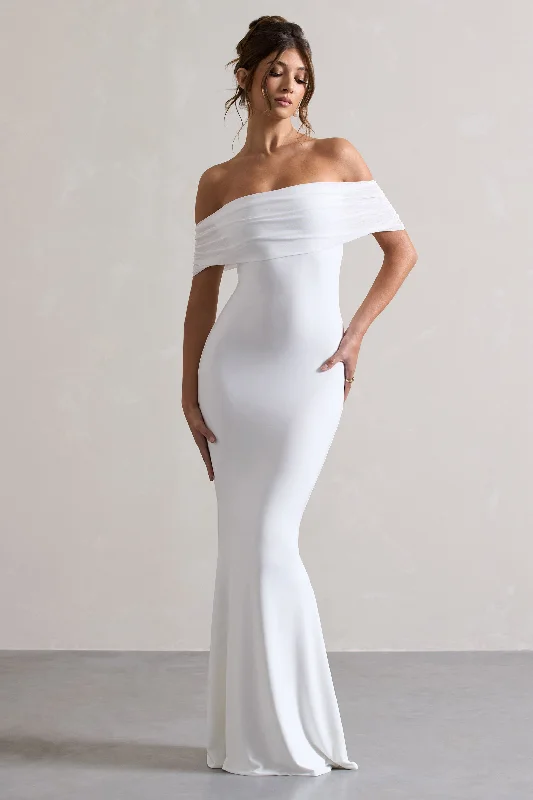 Kiana | White Bardot Maxi Dress