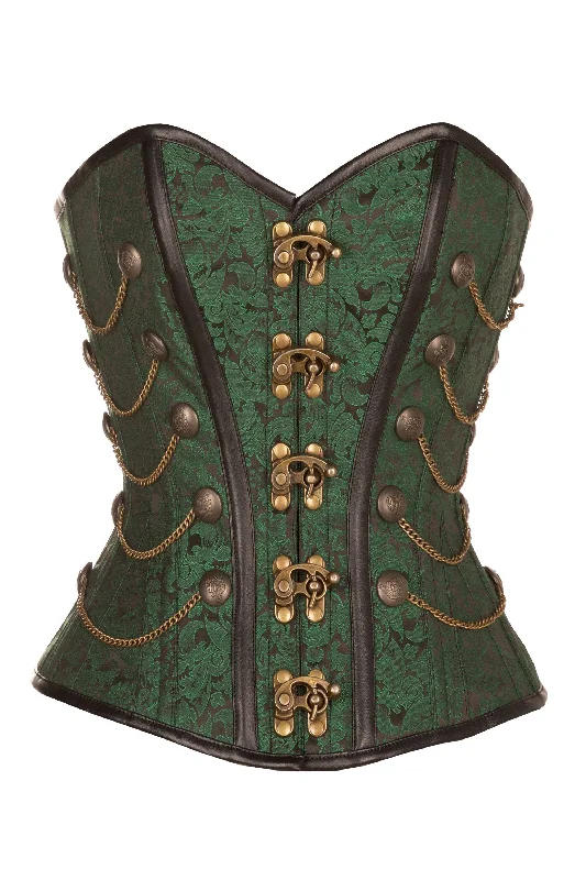 Henem Green Brocade Corset With Chain