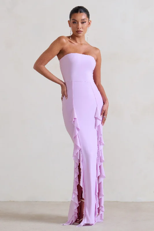 Susan | Lilac Bandeau Maxi Dress With Ruffled Splits