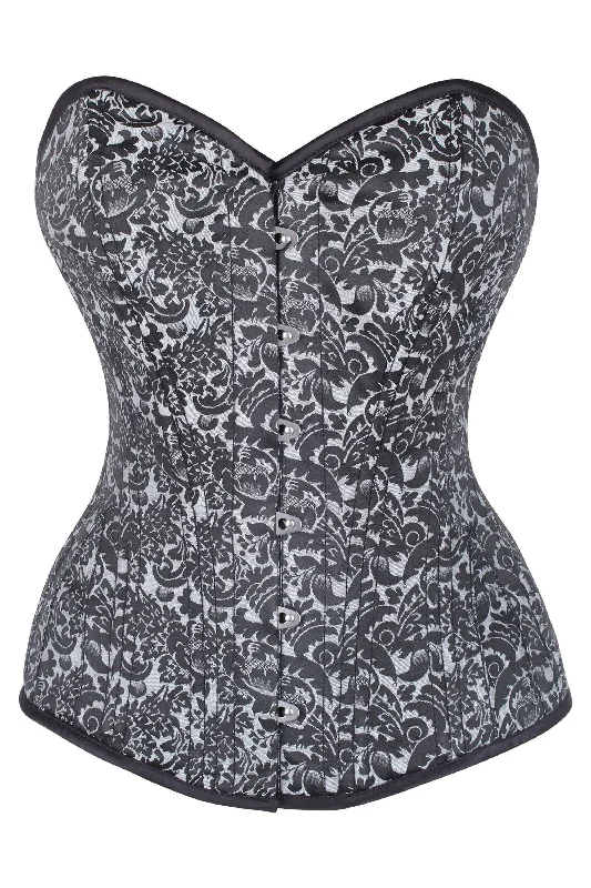 Silver Brocade Expert Waist Training Overbust Corset