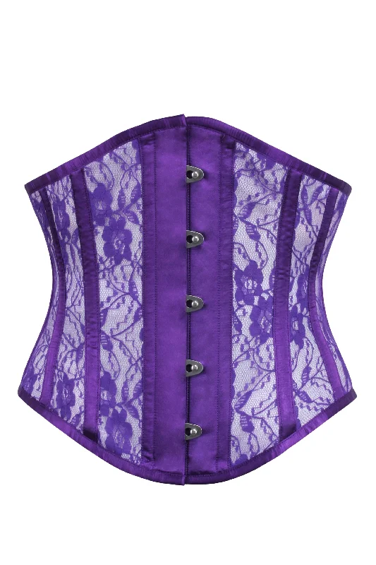 Purple Underbust Corset with Lace and Mesh Panels