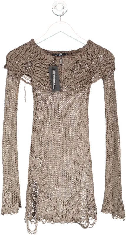 Jaded London Brown Knit Off The Shoulder Dress UK XS