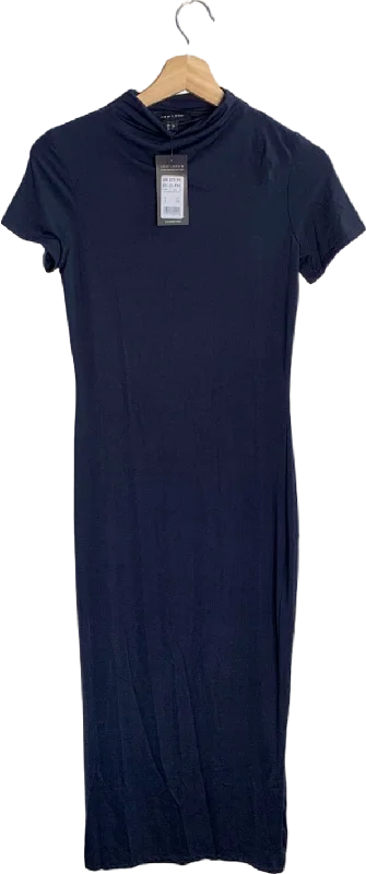 New Look Navy Blue Slinky Turtle Neck Dress UK 8