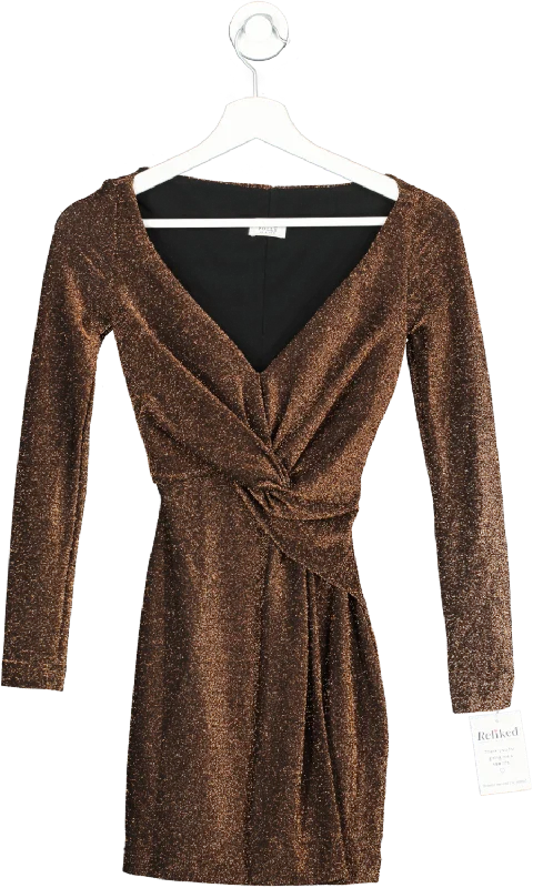 Oh Polly Brown Knot Front Glitter Dress UK 4