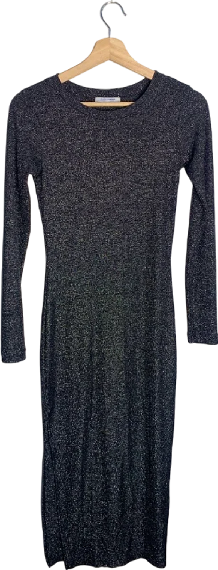 Zara Black Long Sleeve Metallic Dress UK 6