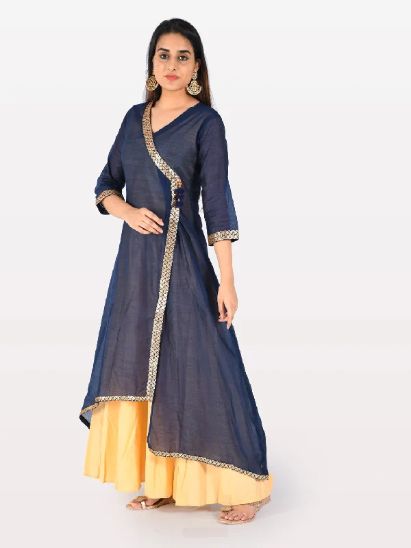 Neeru's Blue & Yellow Angrakha Kurta