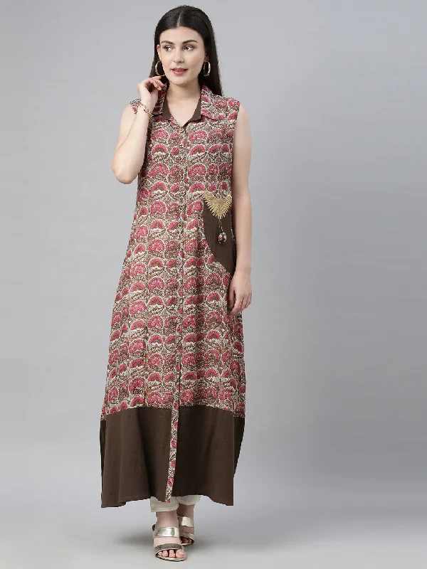 Neeru's Brown Printed A Line Kurta