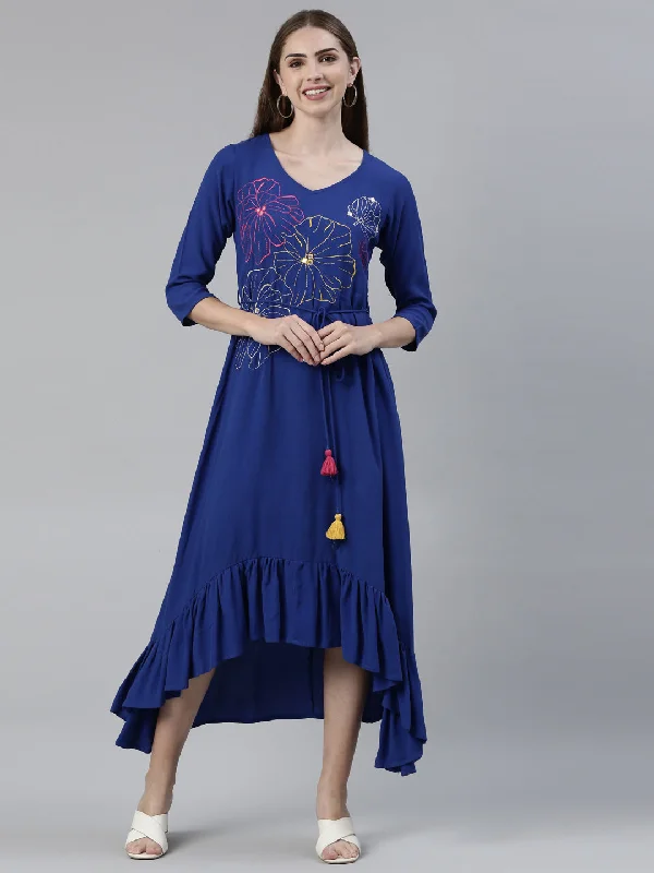 Neeru's Royal Blue Anarkali Printed Viscose Rayon Kurtas