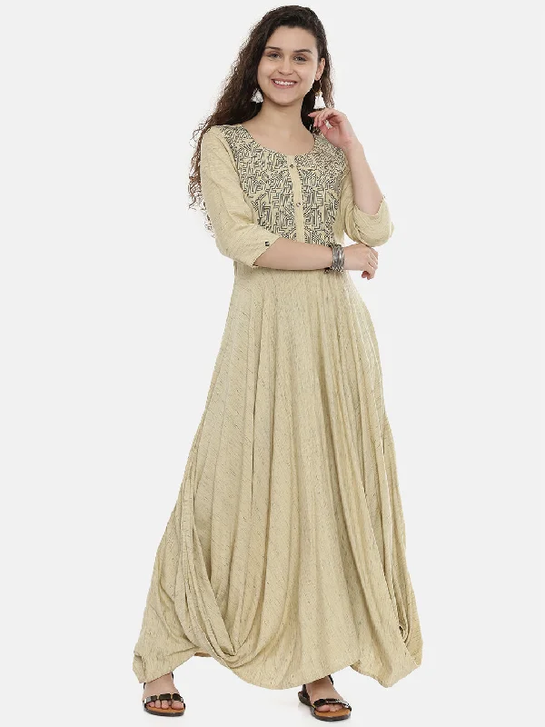 Neeru's Women Beige Embroidered A-Line Kurta