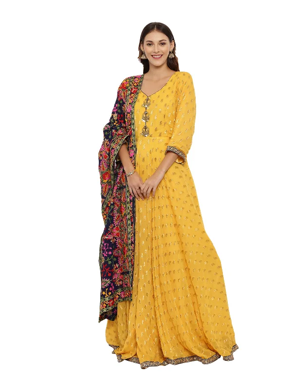 Neeru's Yellow Textured Anarkali Kurta