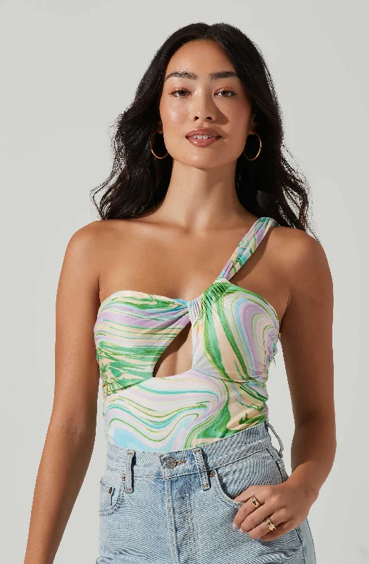 Sindri Cutout Tie Dye One Shoulder Bodysuit