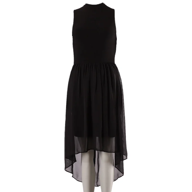 Alice & Olivia Asymmetric Hem Sleeveless Midi Dress in Black Polyester