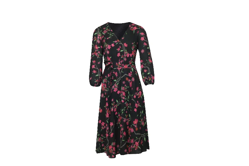 Alice + Olivia Long -Sleeve Midi Dress in Floral Print Polyester