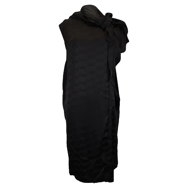 Balenciaga BB Midi Logo Jacquard Tie-Neck in Black Viscose