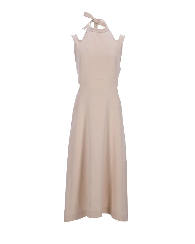 Dion Lee Cutout Halter Midi Dress in Ecru Polyester