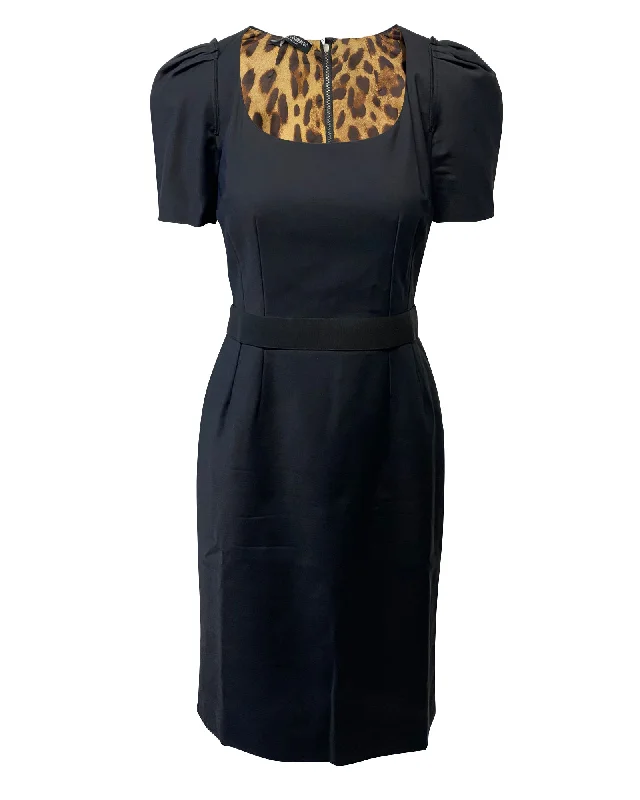 Dolce & Gabbana Cady Midi Dress in Black Polyamide