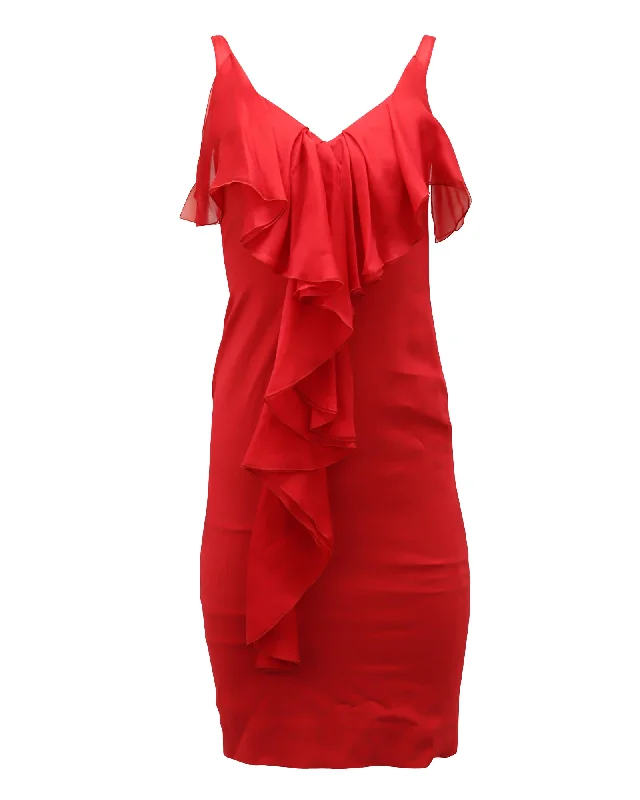 DressValentino Ruffle Midi Dress in Red Silk